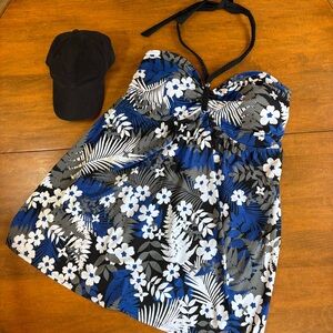 Tropical Escape Plus Floral Halter Swim Dress, 20 W, New with Tags